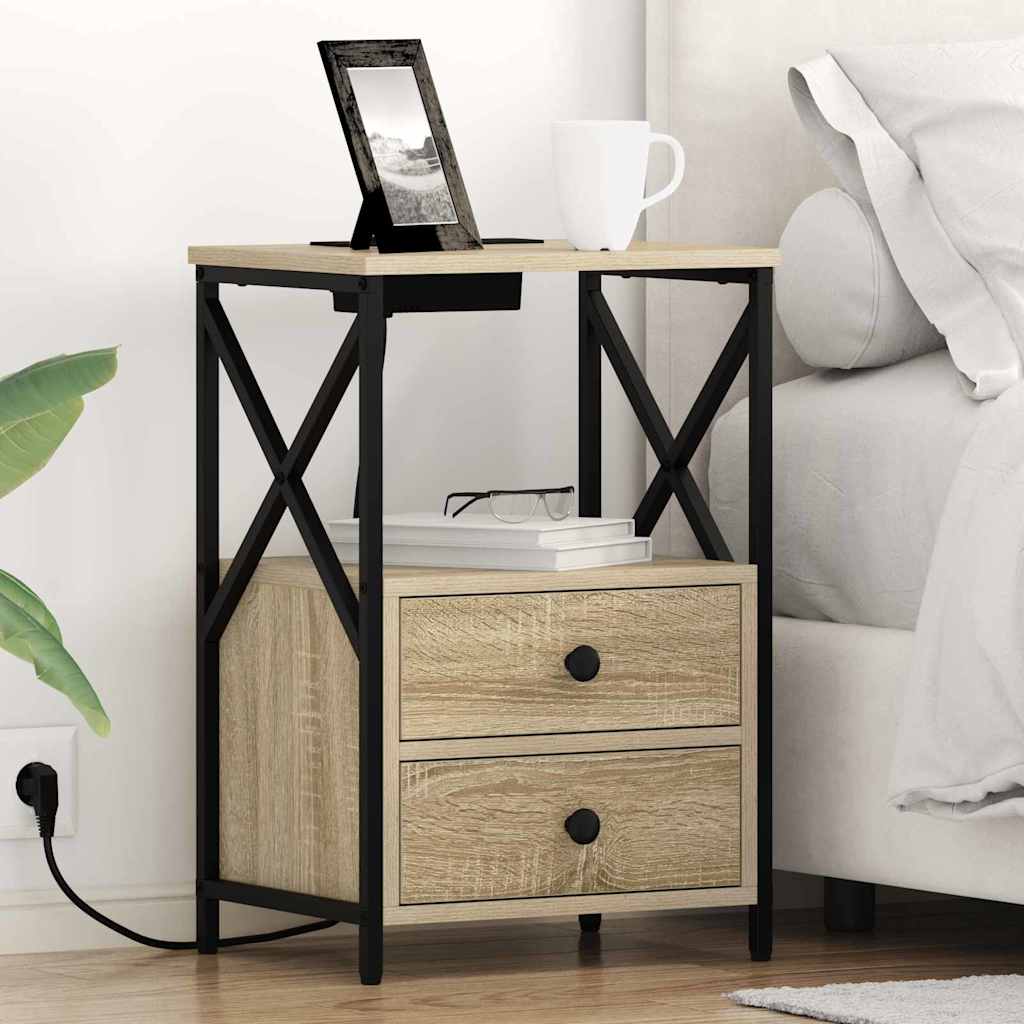 Nachttisch mit Ladestation 2 pcs Sonoma Eiche Holzwerkstoff
