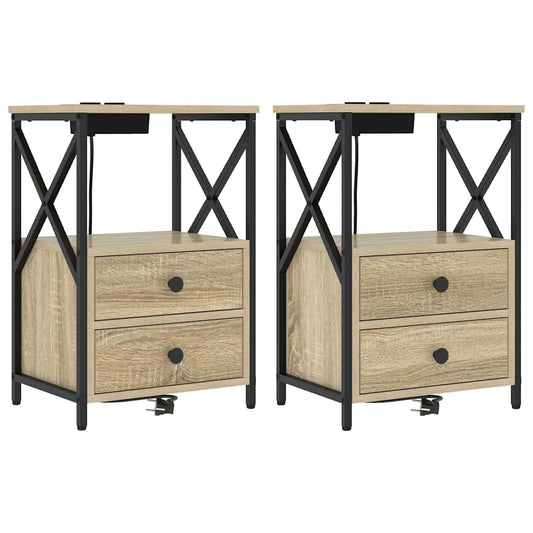 Nachttisch mit Ladestation 2 pcs Sonoma Eiche Holzwerkstoff