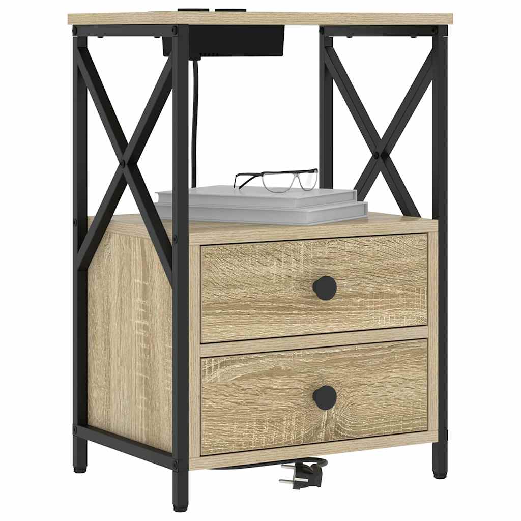 Nachttisch mit Ladestation 2 pcs Sonoma Eiche Holzwerkstoff