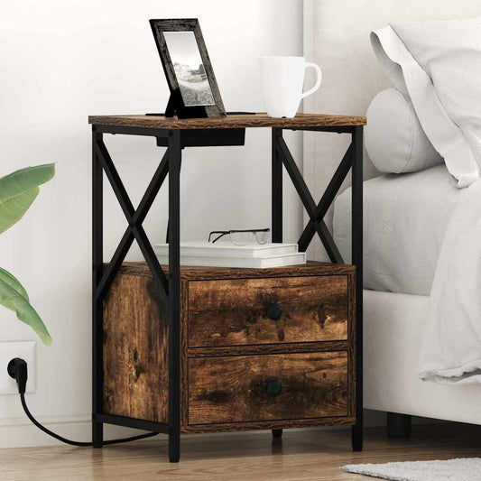Nachttisch mit Ladestation 2 pcs Räuchereiche Holzwerkstoff