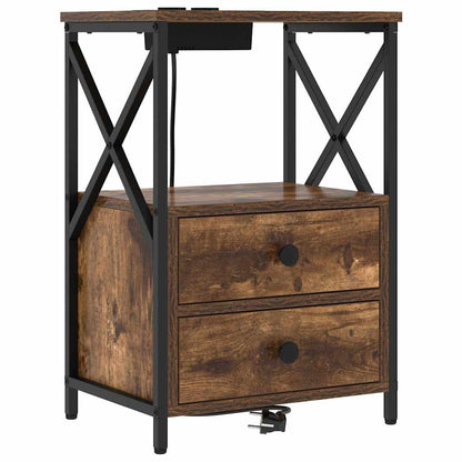 Nachttisch mit Ladestation 2 pcs Räuchereiche Holzwerkstoff