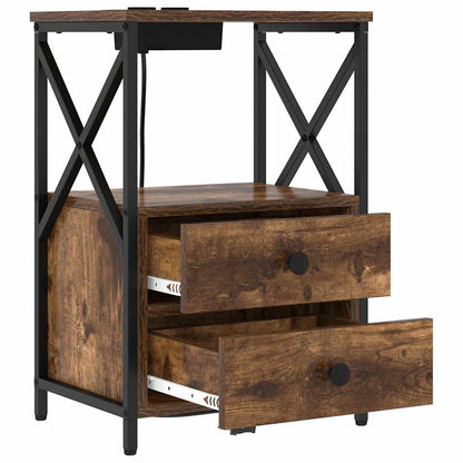 Nachttisch mit Ladestation 2 pcs Räuchereiche Holzwerkstoff