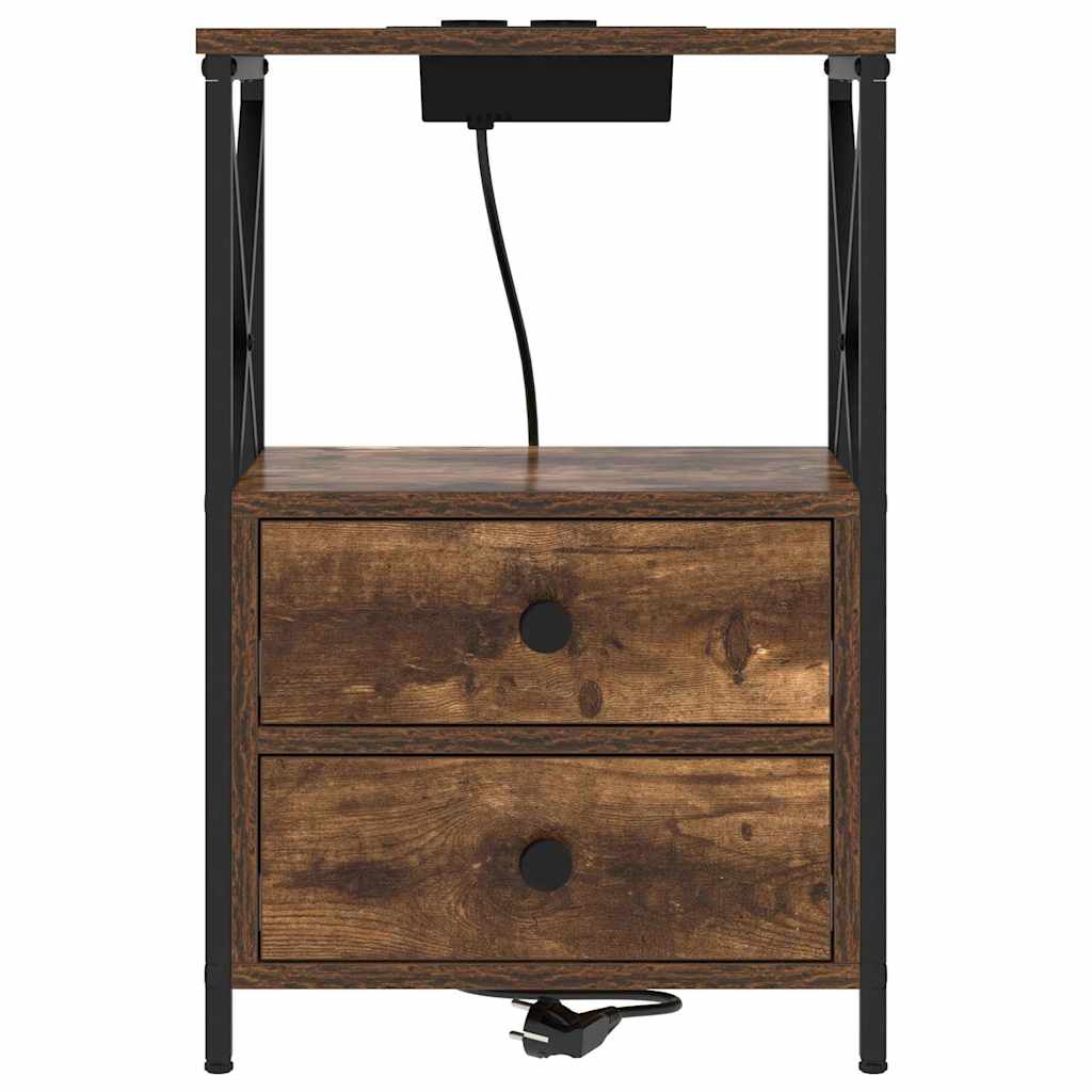 Nachttisch mit Ladestation 2 pcs Räuchereiche Holzwerkstoff