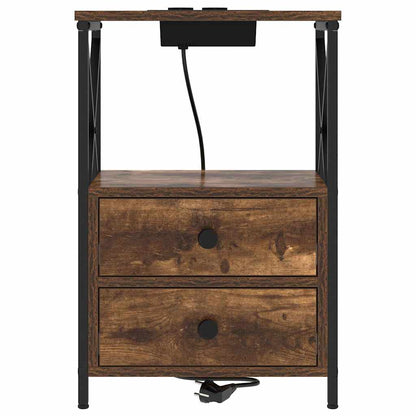 Nachttisch mit Ladestation 2 pcs Räuchereiche Holzwerkstoff