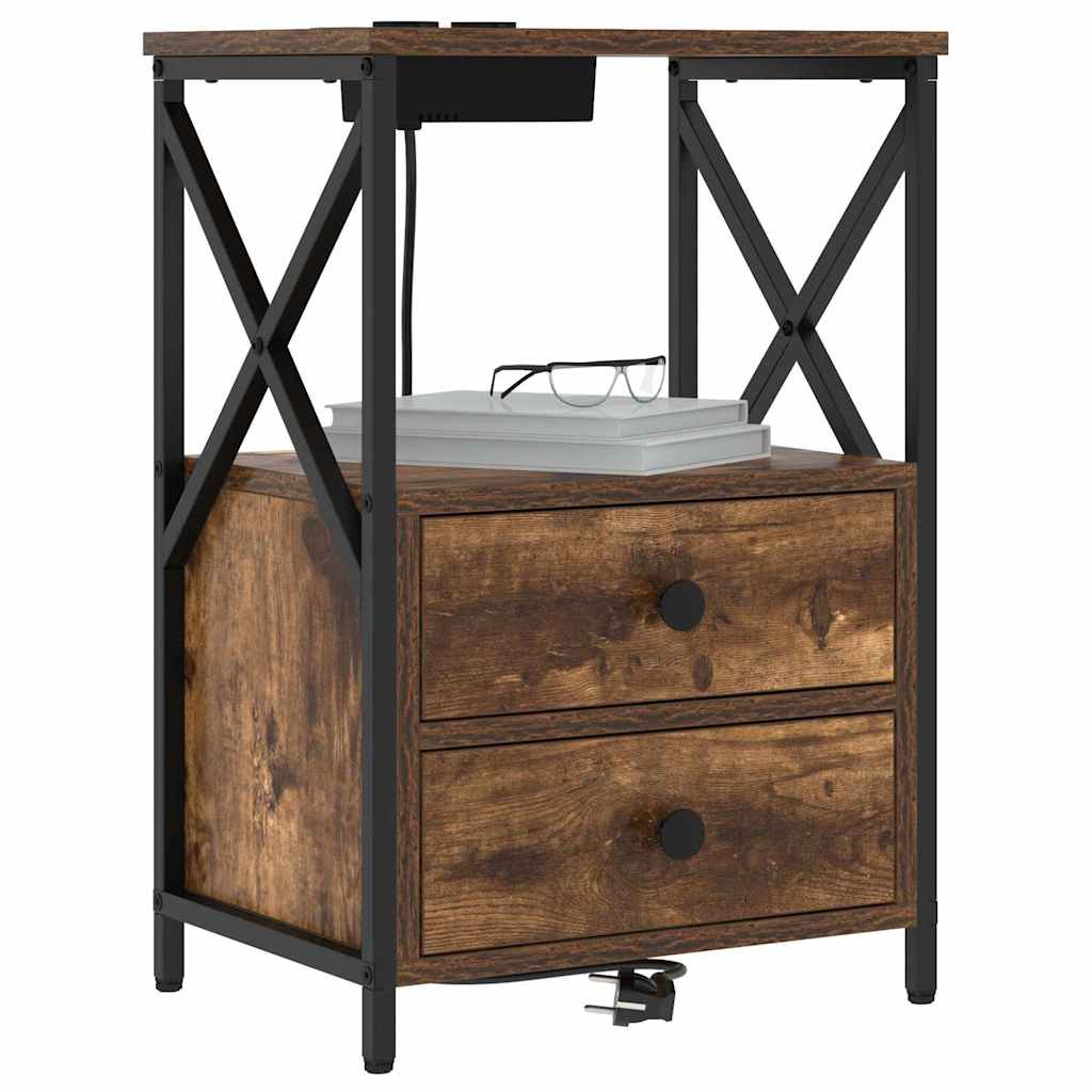 Nachttisch mit Ladestation 2 pcs Räuchereiche Holzwerkstoff
