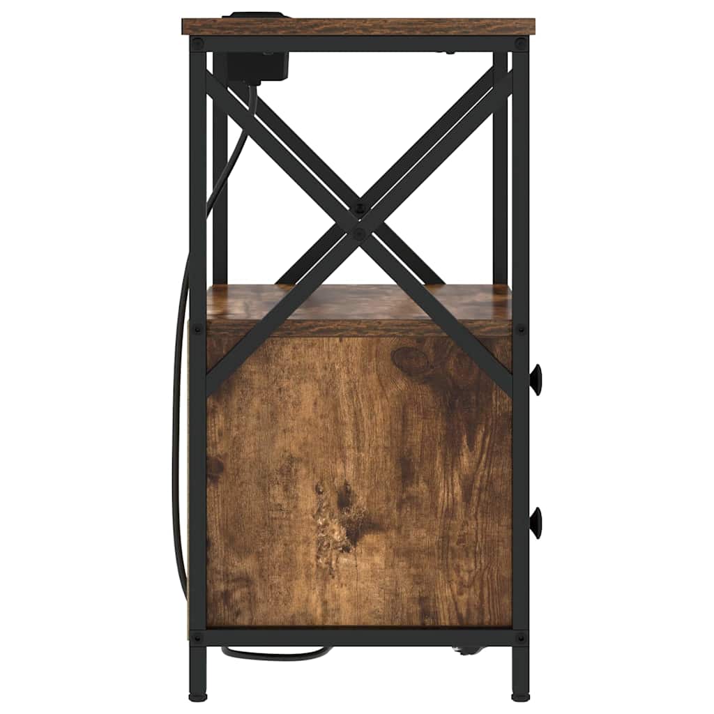Nachttisch mit Ladestation 2 pcs Räuchereiche Holzwerkstoff