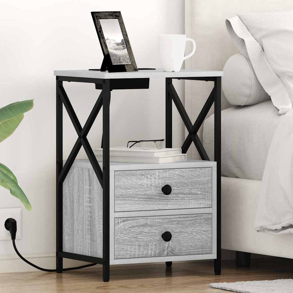 Nachttisch mit Ladestation 2 pcs Grau Sonoma Holzwerkstoff