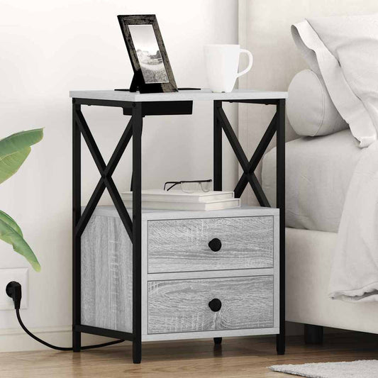 Nachttisch mit Ladestation 2 pcs Grau Sonoma Holzwerkstoff