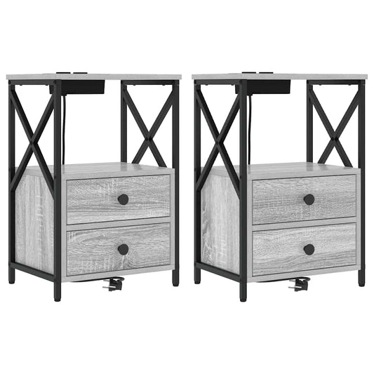 Nachttisch mit Ladestation 2 pcs Grau Sonoma Holzwerkstoff