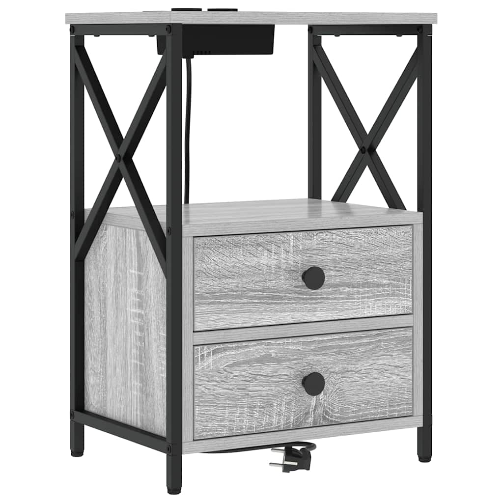 Nachttisch mit Ladestation 2 pcs Grau Sonoma Holzwerkstoff