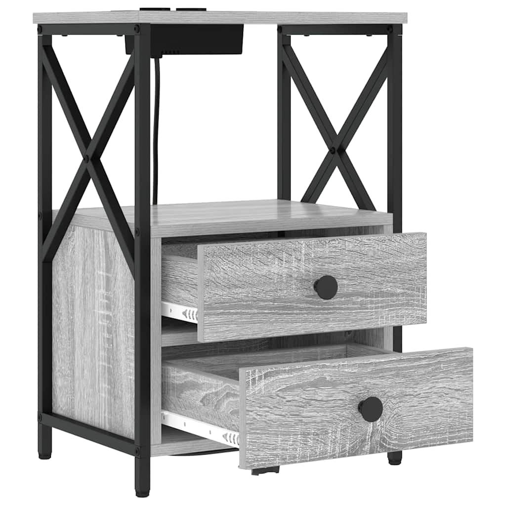 Nachttisch mit Ladestation 2 pcs Grau Sonoma Holzwerkstoff