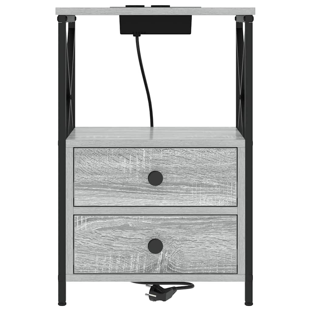 Nachttisch mit Ladestation 2 pcs Grau Sonoma Holzwerkstoff