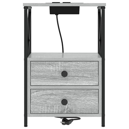 Nachttisch mit Ladestation 2 pcs Grau Sonoma Holzwerkstoff