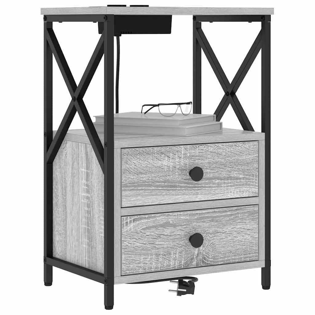 Nachttisch mit Ladestation 2 pcs Grau Sonoma Holzwerkstoff