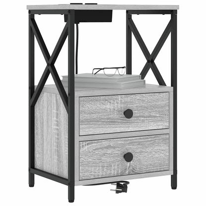 Nachttisch mit Ladestation 2 pcs Grau Sonoma Holzwerkstoff