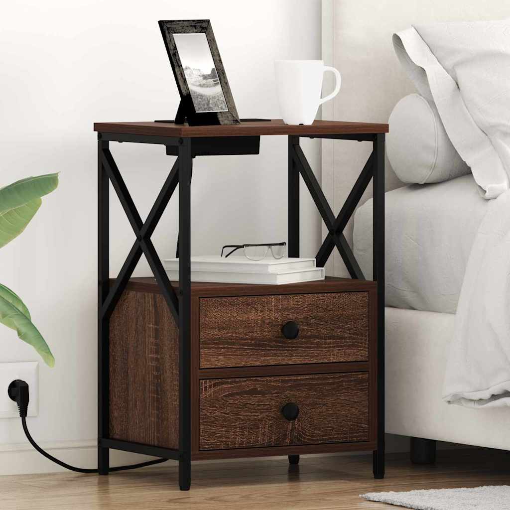 Nachttisch mit Ladestation 2 pcs Braune Eiche Holzwerkstoff