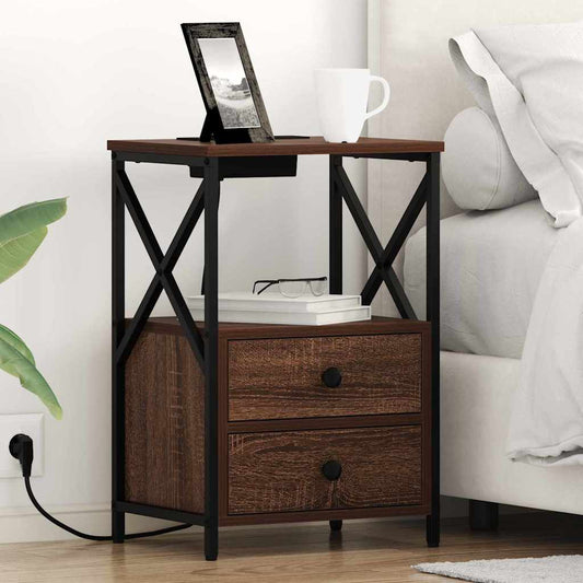 Nachttisch mit Ladestation 2 pcs Braune Eiche Holzwerkstoff