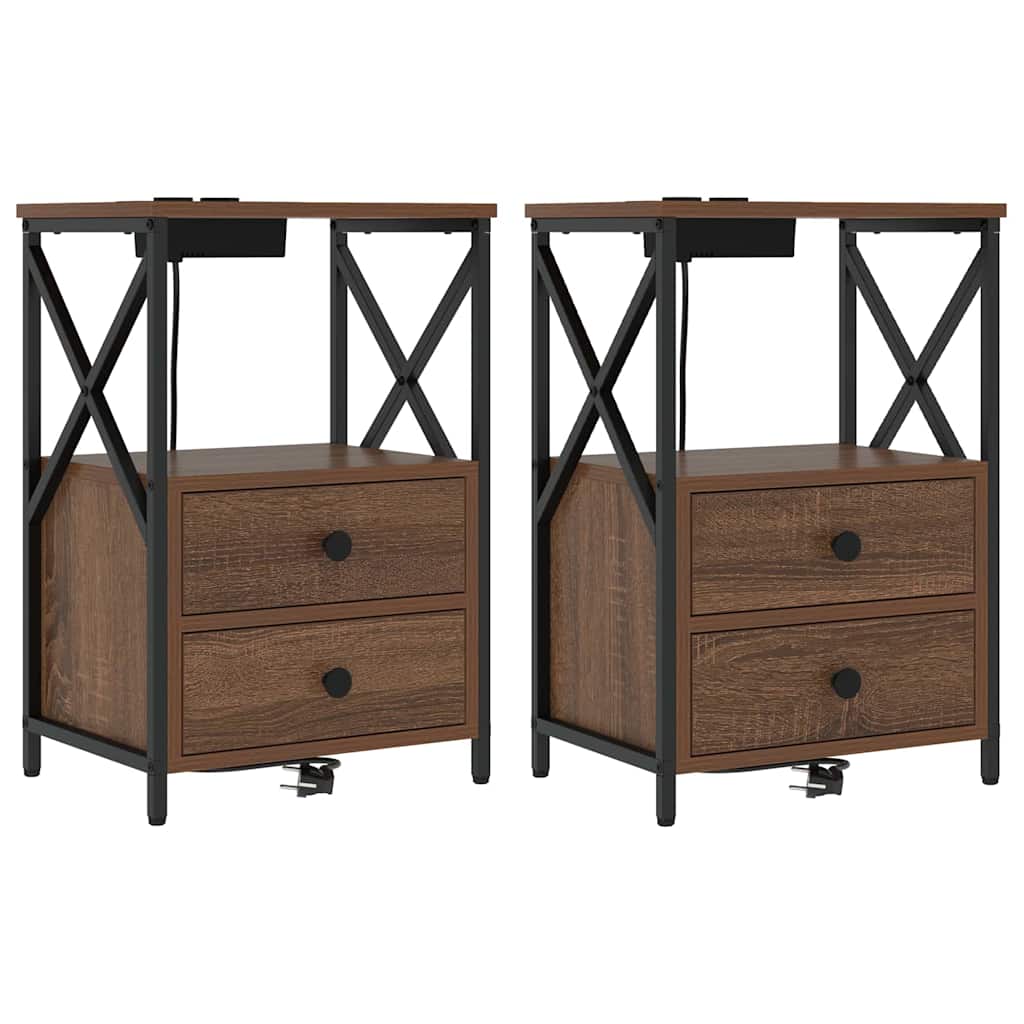 Nachttisch mit Ladestation 2 pcs Braune Eiche Holzwerkstoff