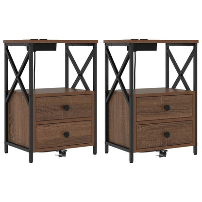 Nachttisch mit Ladestation 2 pcs Braune Eiche Holzwerkstoff