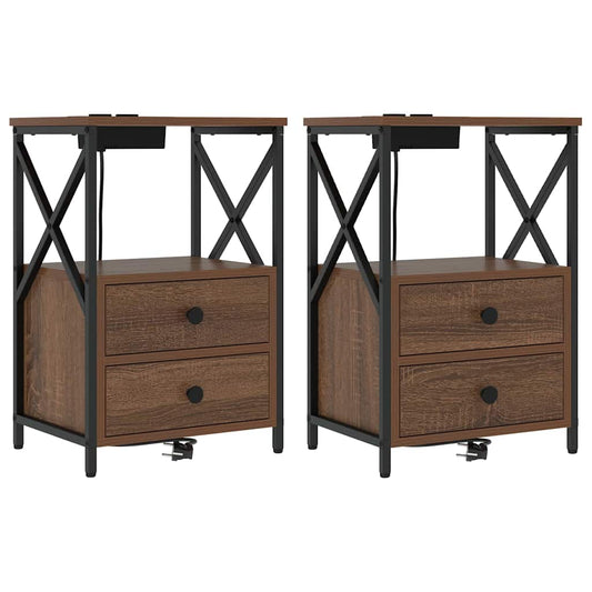 Nachttisch mit Ladestation 2 pcs Braune Eiche Holzwerkstoff