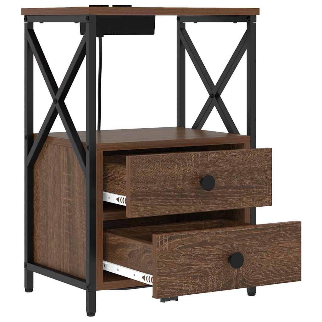 Nachttisch mit Ladestation 2 pcs Braune Eiche Holzwerkstoff