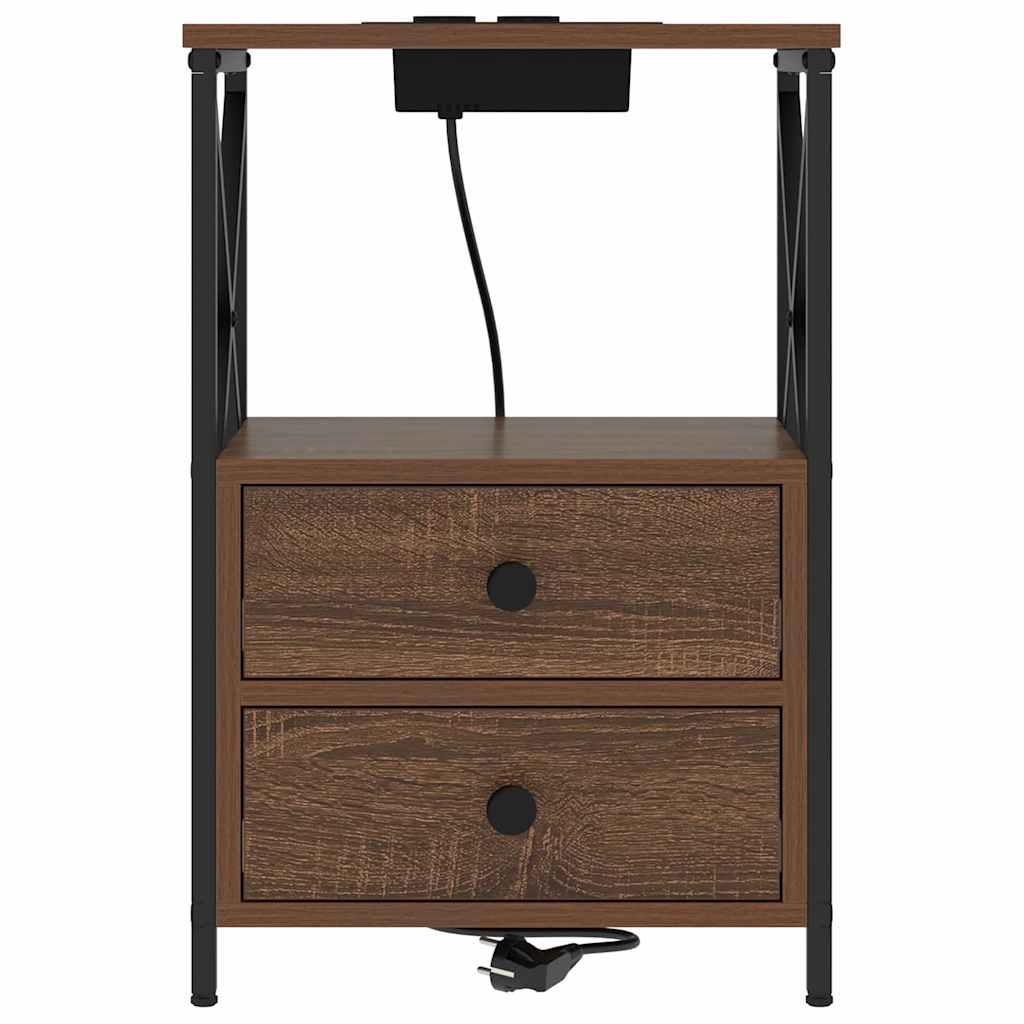 Nachttisch mit Ladestation 2 pcs Braune Eiche Holzwerkstoff