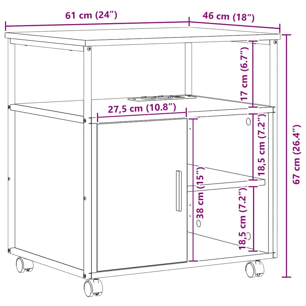 Büroschrank mit Rad Braune Eiche 61 x 46 x 67 cm Holzwerkstoff