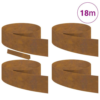 Rasenrand 4 pcs Rostig 450 x 20 cm Witterungsbeständiger Stahl