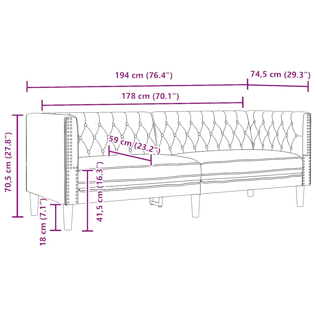 Chesterfield-Sofa Schwarz 194 x 74.5 x 70.5 cm Kunstleder