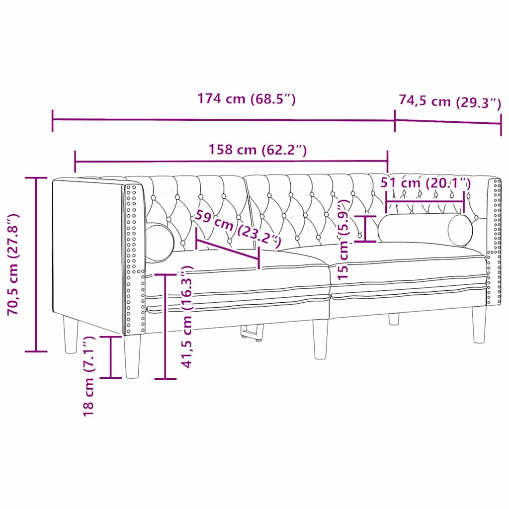 Chesterfield-Sofa Dunkelgrau 174 x 74.5 x 70.5 cm Samt