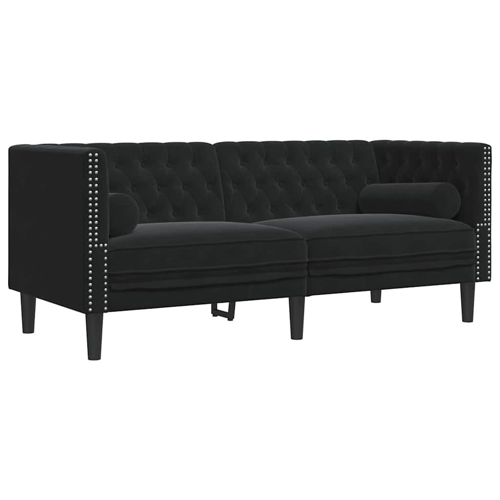 Chesterfield-Sofa mit Kissen Schwarz 174 x 74.5 x 70.5 cm Samt