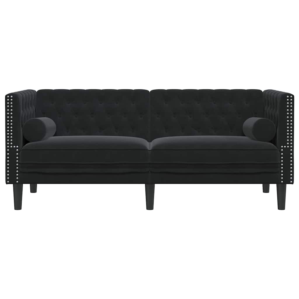 Chesterfield-Sofa mit Kissen Schwarz 174 x 74.5 x 70.5 cm Samt