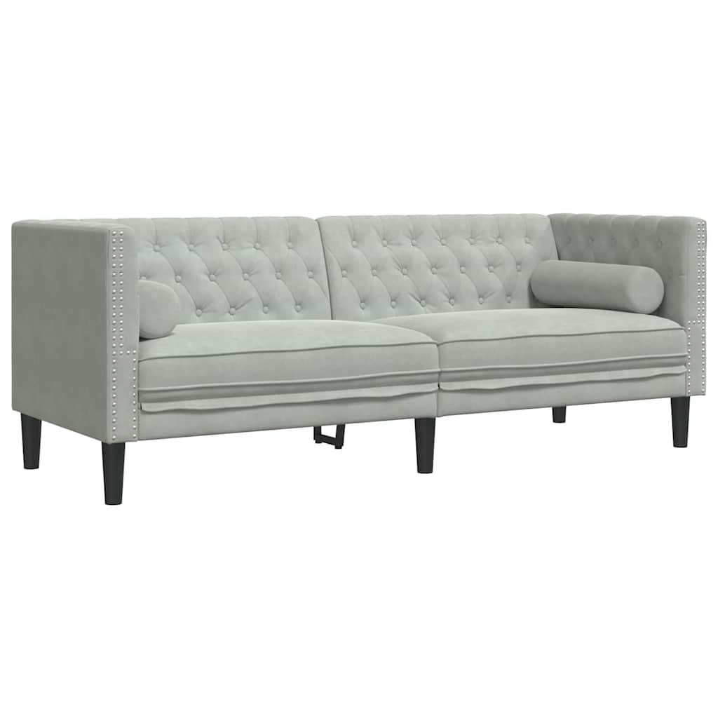Chesterfield-Sofa mit Kissen Hellgrau 194 x 74.5 x 70.5 cm Samt
