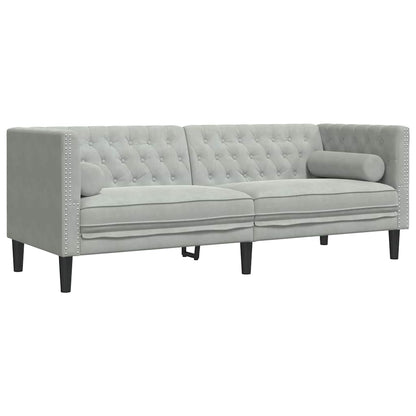 Chesterfield-Sofa mit Kissen Hellgrau 194 x 74.5 x 70.5 cm Samt