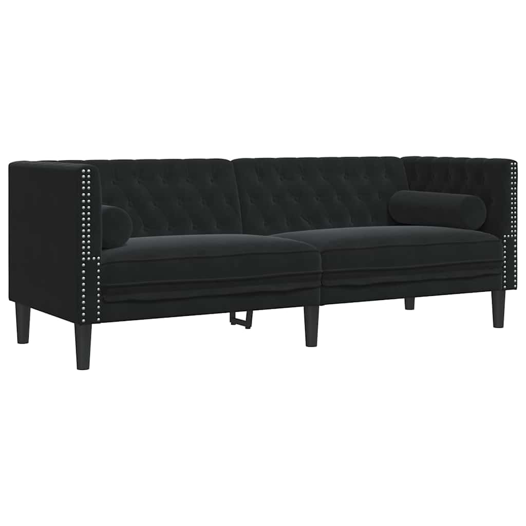 Chesterfield-Sofa mit Kissen Schwarz 194 x 74.5 x 70.5 cm Samt