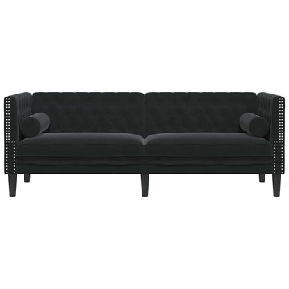 Chesterfield-Sofa mit Kissen Schwarz 194 x 74.5 x 70.5 cm Samt