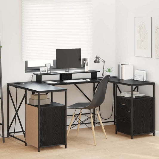 Schreibtisch Schwarz Eichen-Optik 182 x 101 x 87,5 cm