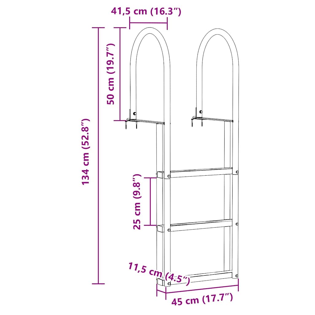Dockleiter 4-Stufen Silber 45 x 11.5 x 134 cm Aluminium