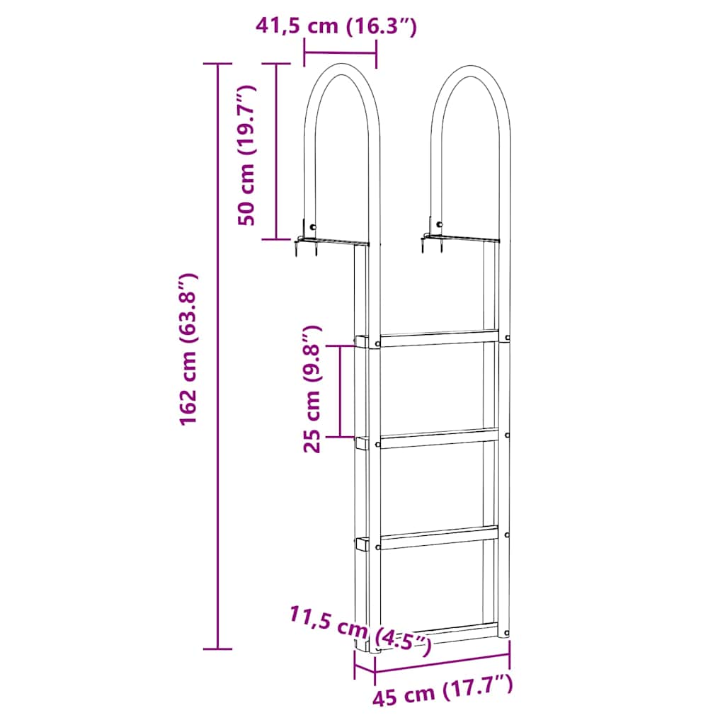 Dockleiter 4-Stufen Silber 45 x 11.5 x 162 cm Aluminium