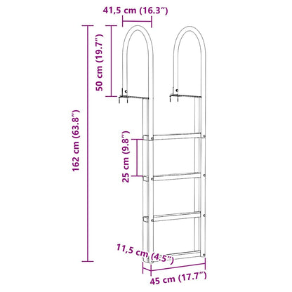 Dockleiter 4-Stufen Silber 45 x 11.5 x 162 cm Aluminium