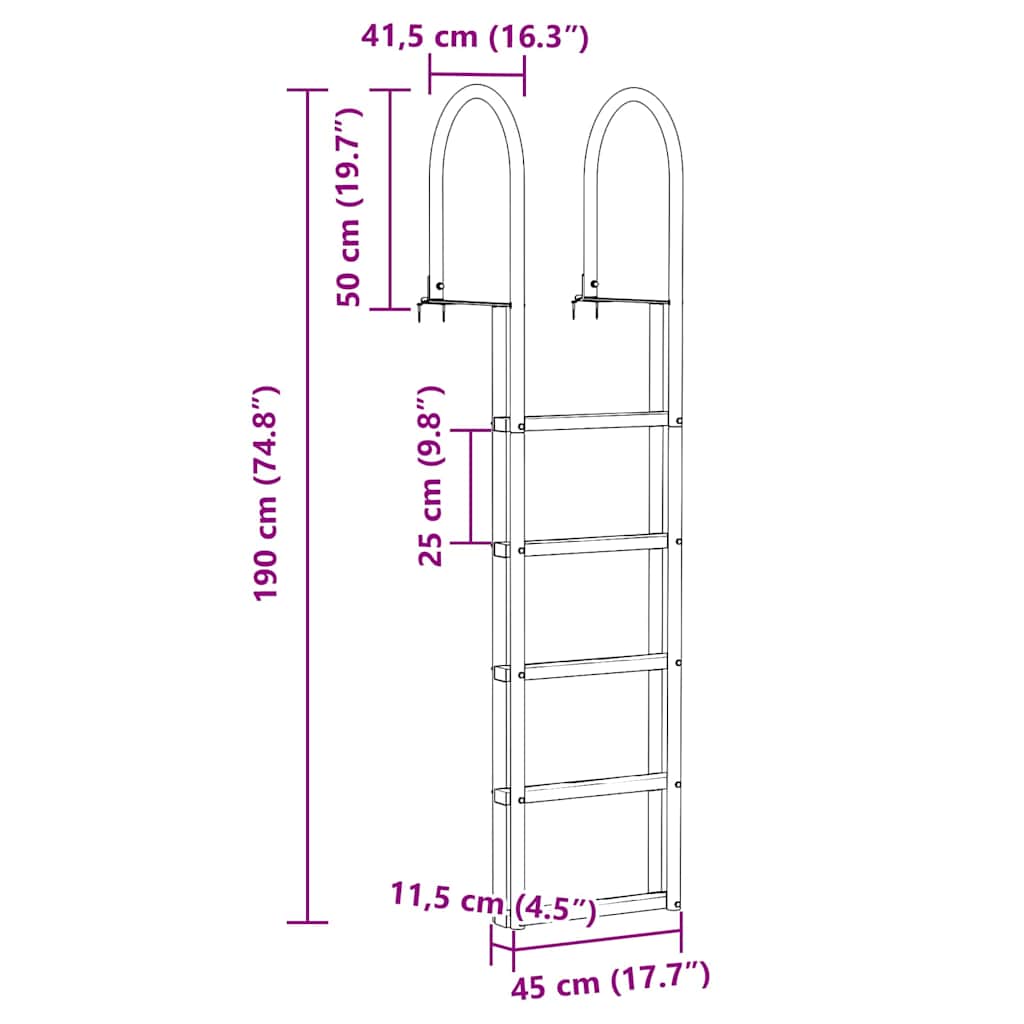Dockleiter 4-Stufen Silber 45 x 11.5 x 190 cm Aluminium