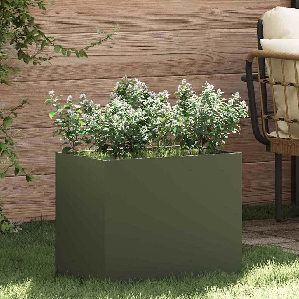 Gartenblumentopf Olivgrün 50 x 32 x 40 cm Kaltgewalzter Stahl