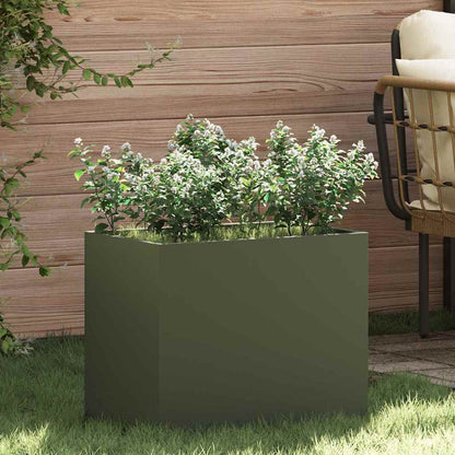 Gartenblumentopf Olivgrün 50 x 32 x 40 cm Kaltgewalzter Stahl