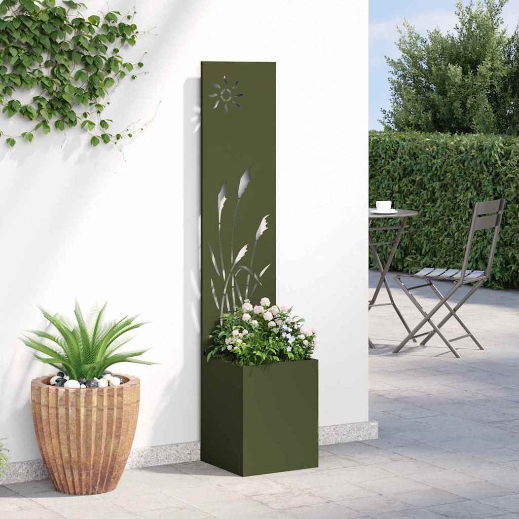 Blumentopf mit dekorativem Paneel Olivgrün 32 x 140 cm