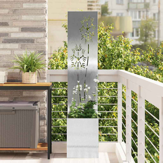 Blumentopf mit dekorativem Paneel Silber 32 x 140 cm Edelstahl