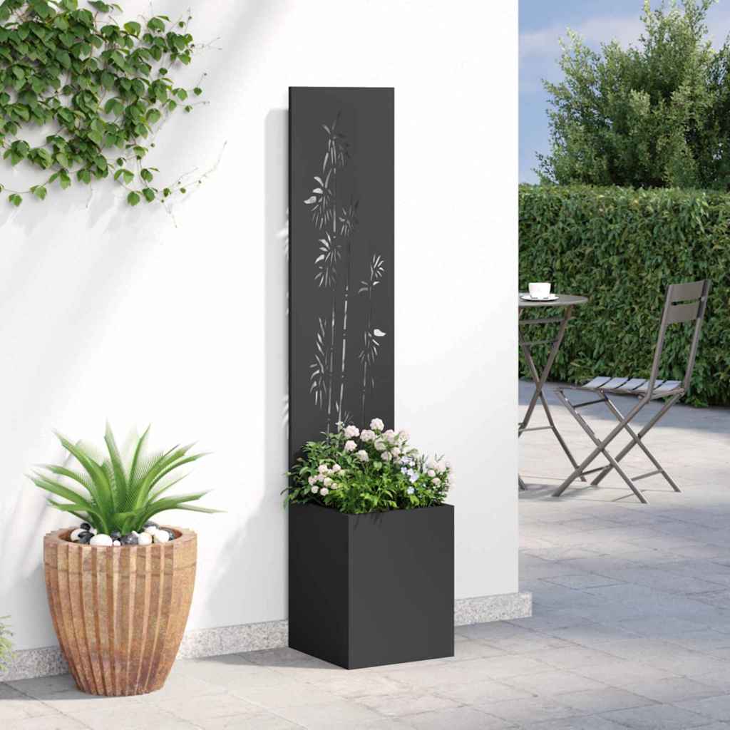 Blumentopf mit dekorativem Paneel Schwarz 32 x 140 cm