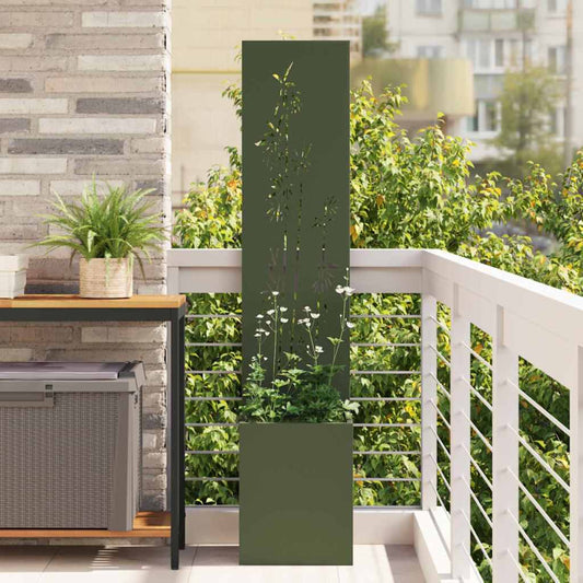 Blumentopf mit dekorativem Paneel Olivgrün 32 x 140 cm