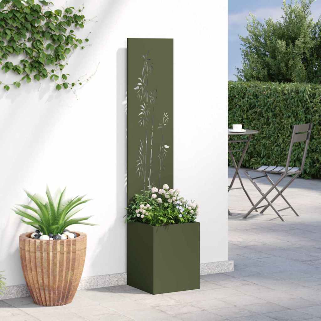 Blumentopf mit dekorativem Paneel Olivgrün 32 x 140 cm