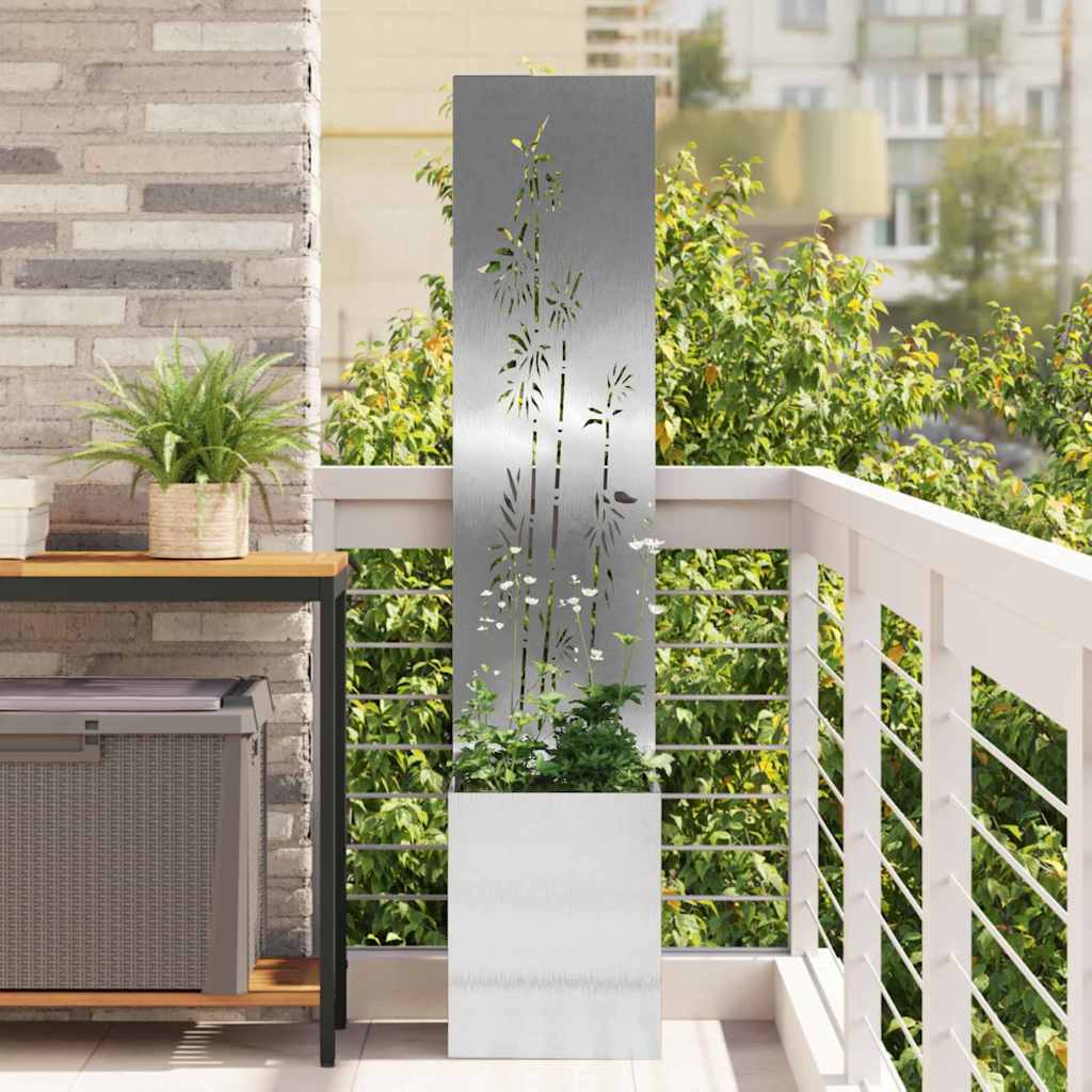 Blumentopf mit dekorativem Paneel Silber 32 x 140 cm Edelstahl