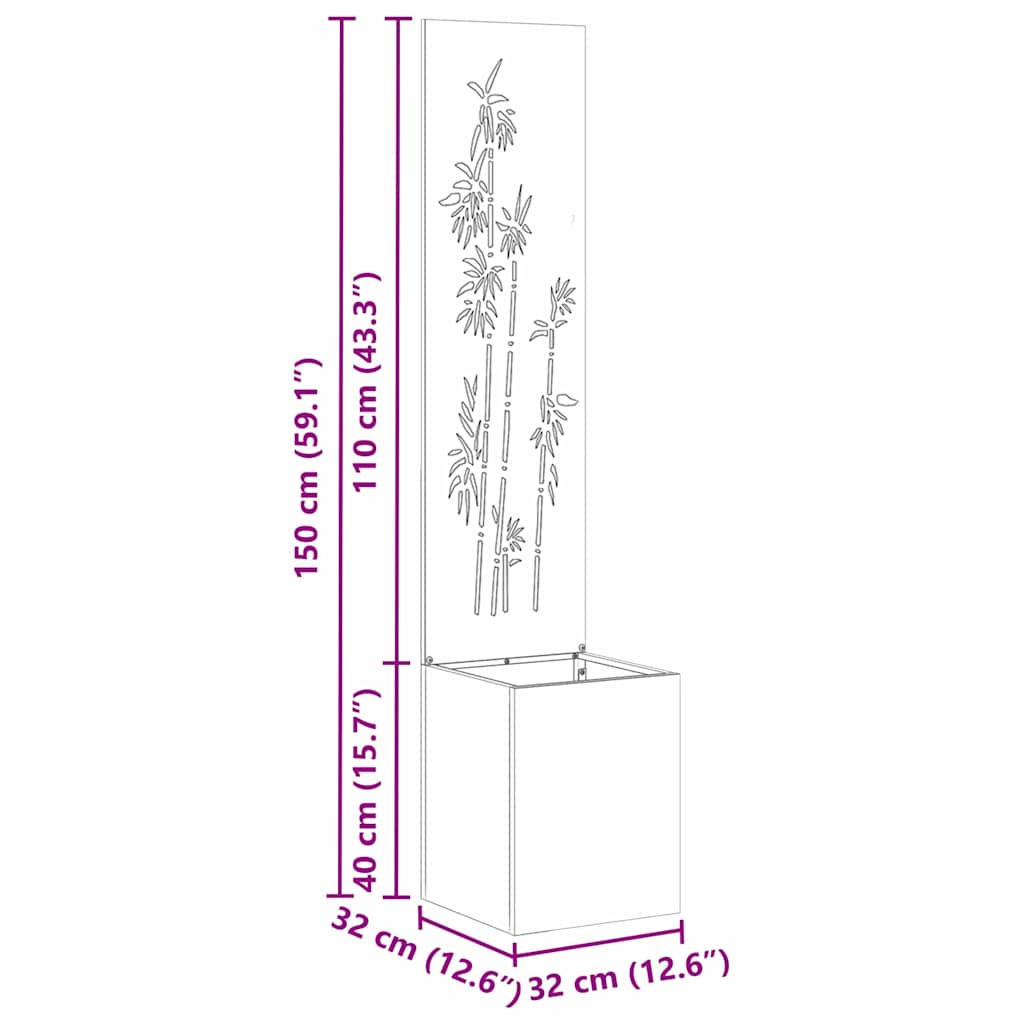Blumentopf mit dekorativem Paneel Silber 32 x 140 cm Edelstahl